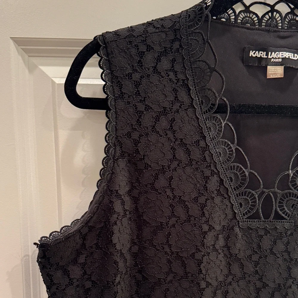 Karl Lagerfeld Black Sleeveless Lace Blouse - Picture 3 of 5